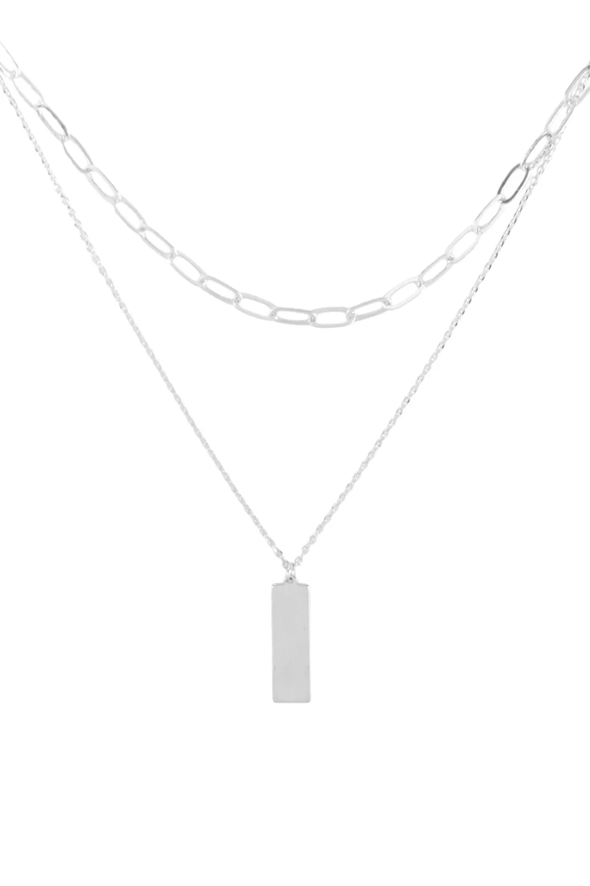 DNB140 - BRASS 2 LAYERED BAR PENDANT NECKLACE