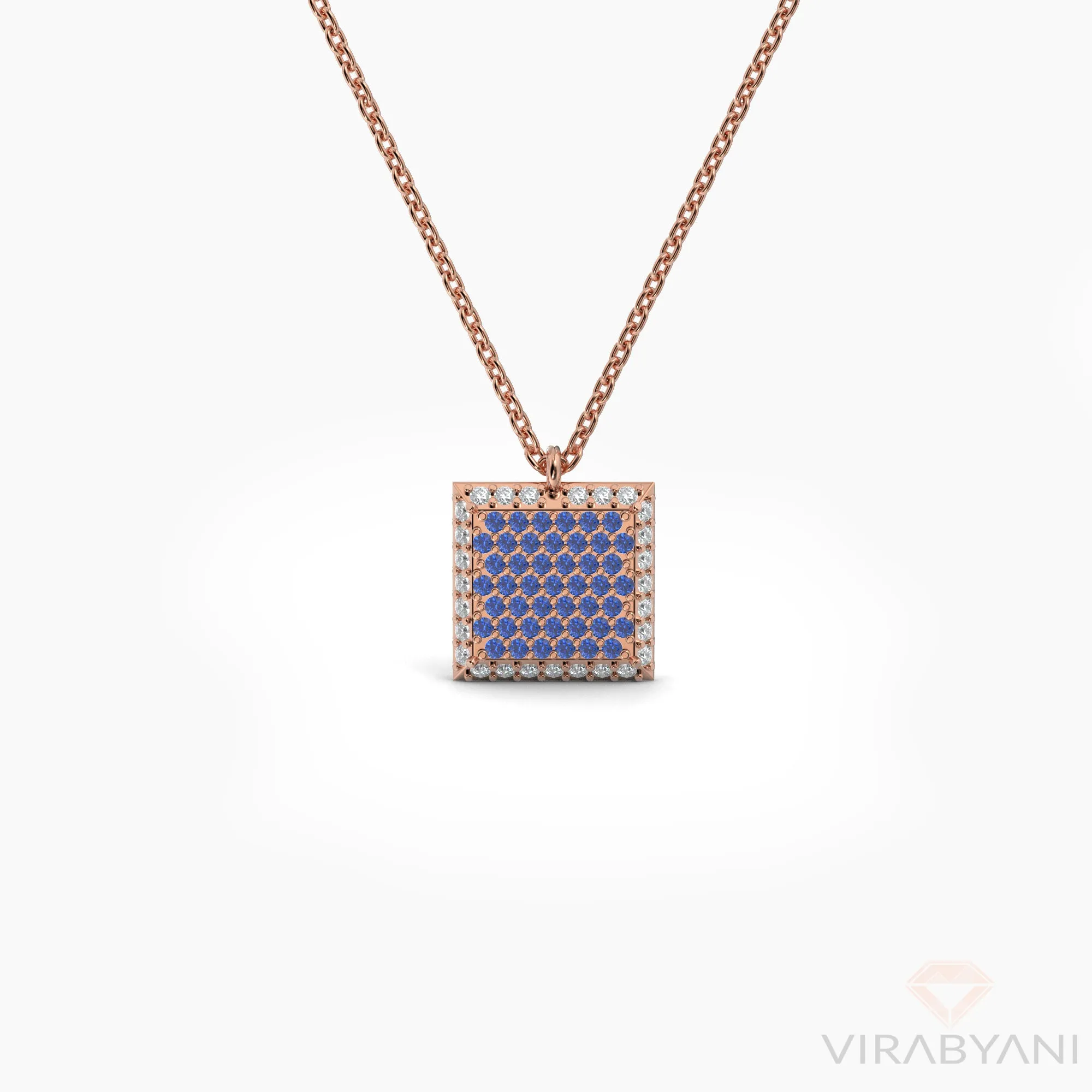 Double Sided Diamond & Sapphire Square Shaped AMoré Pavé Necklace
