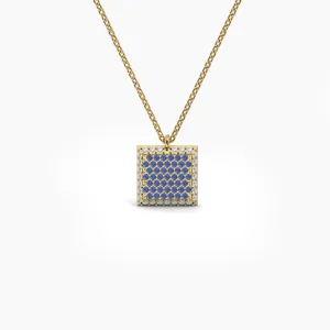 Double Sided Diamond & Sapphire Square Shaped AMoré Pavé Necklace