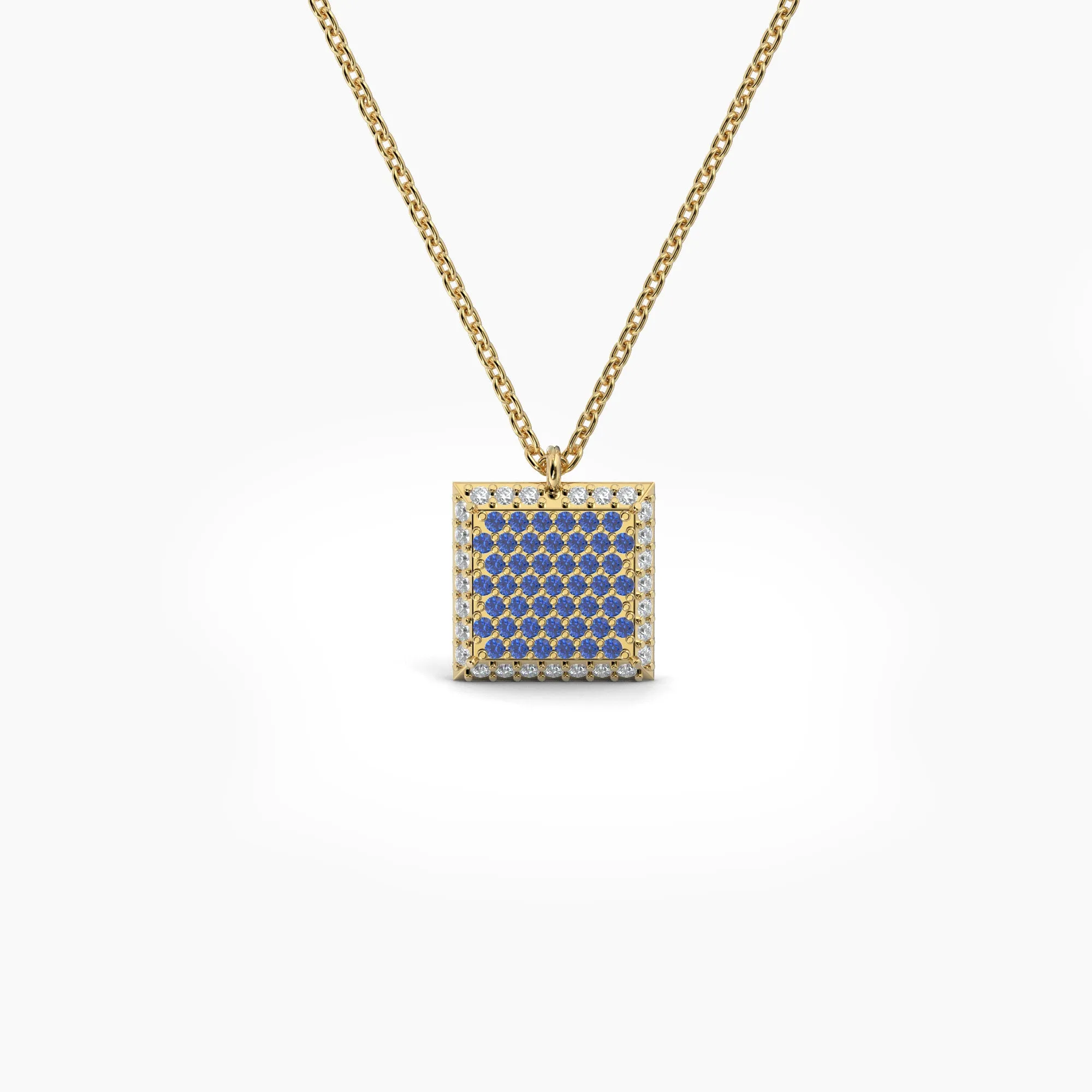 Double Sided Diamond & Sapphire Square Shaped AMoré Pavé Necklace
