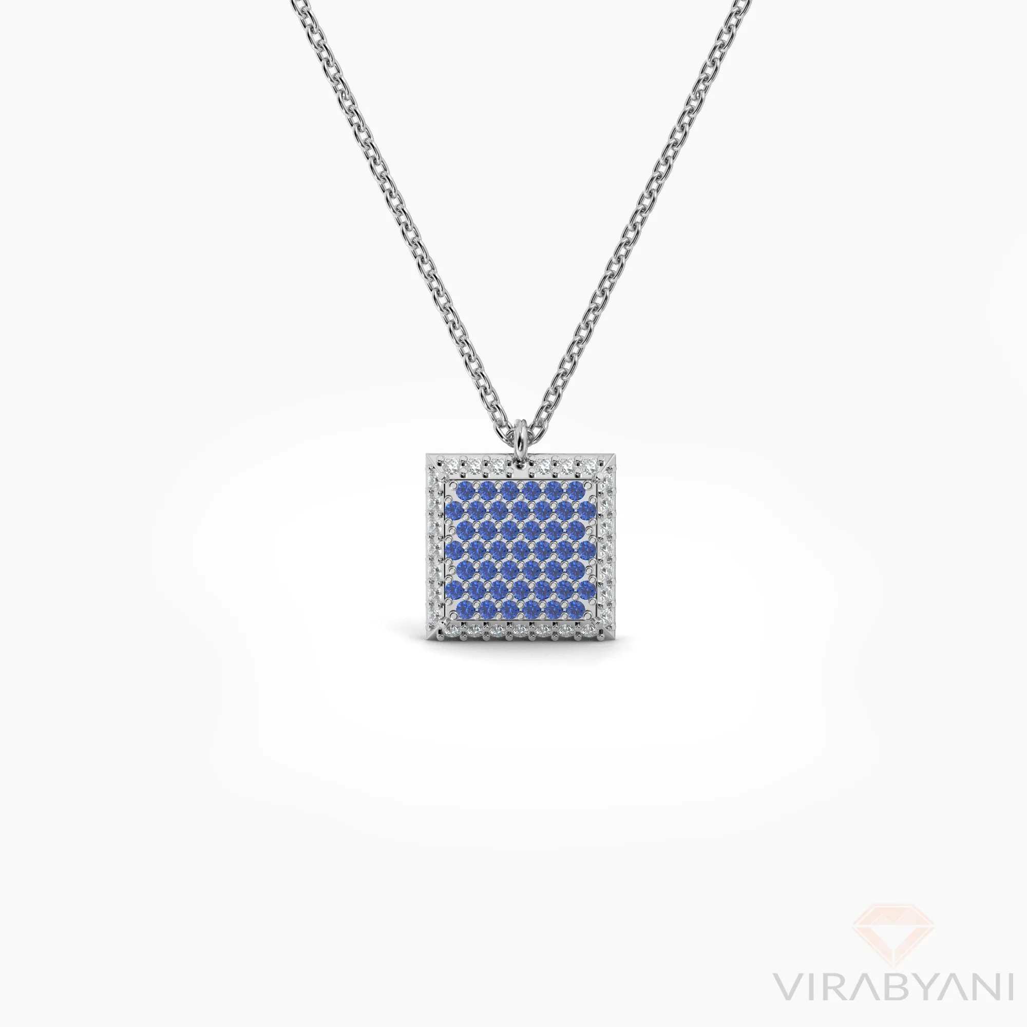 Double Sided Diamond & Sapphire Square Shaped AMoré Pavé Necklace