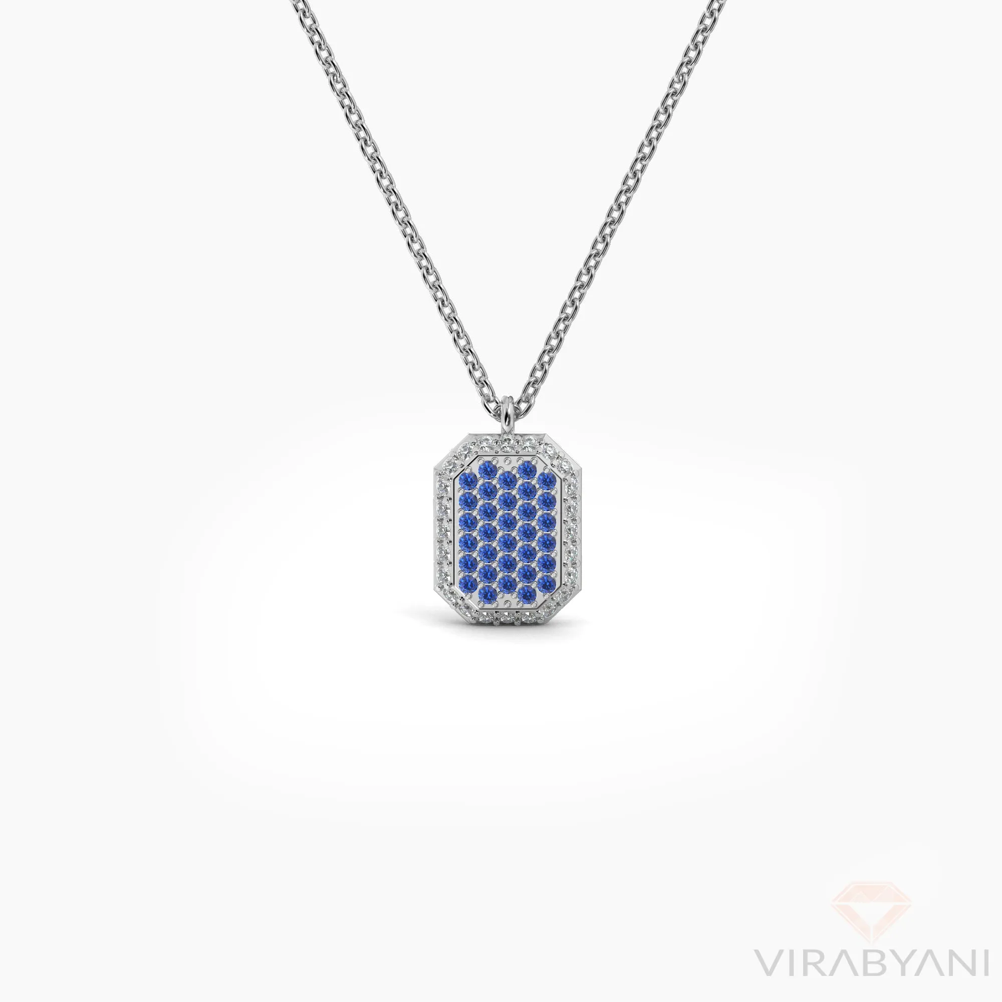 Double Sided Diamond and Sapphire Emerald Shaped AMoré Pavé Necklace