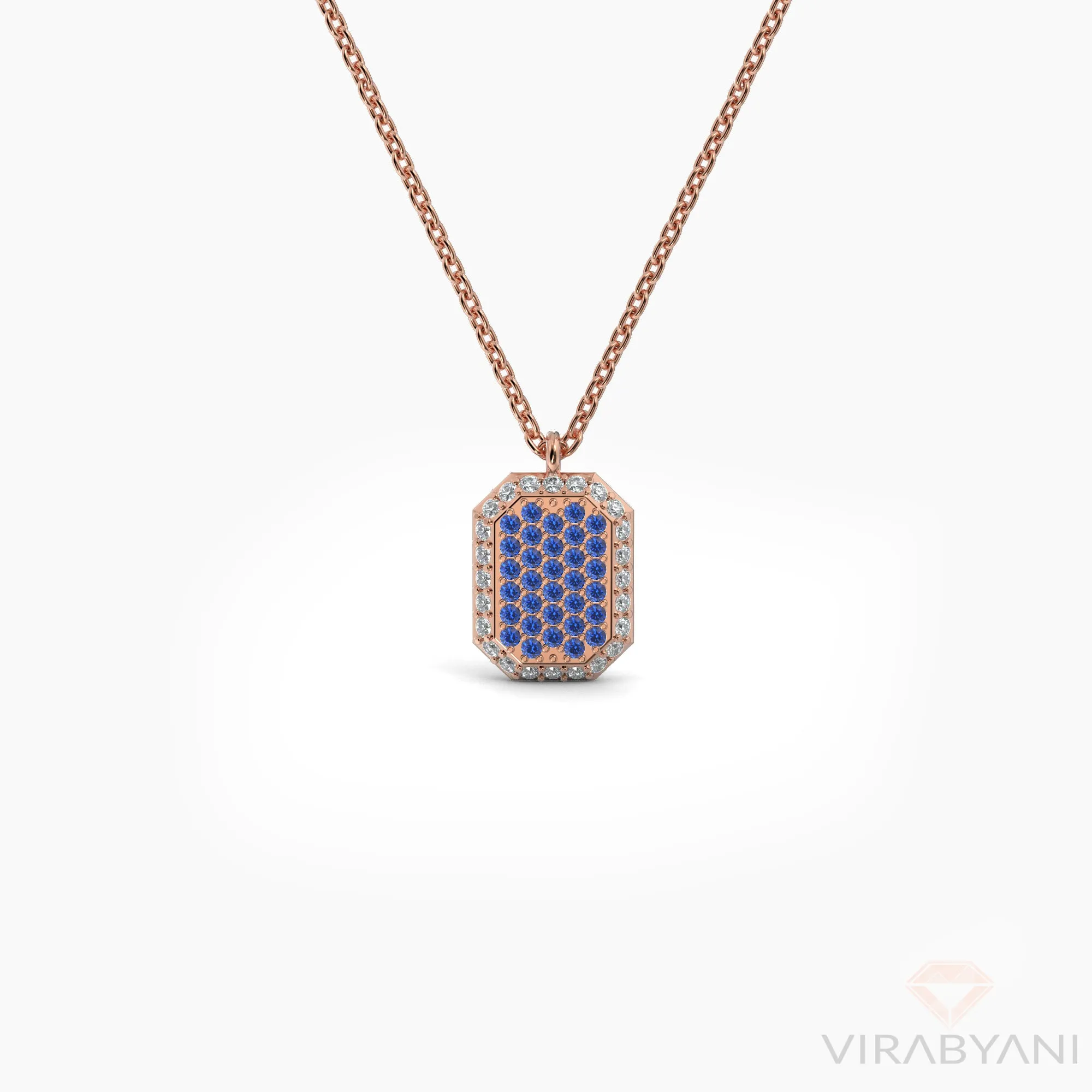 Double Sided Diamond and Sapphire Emerald Shaped AMoré Pavé Necklace