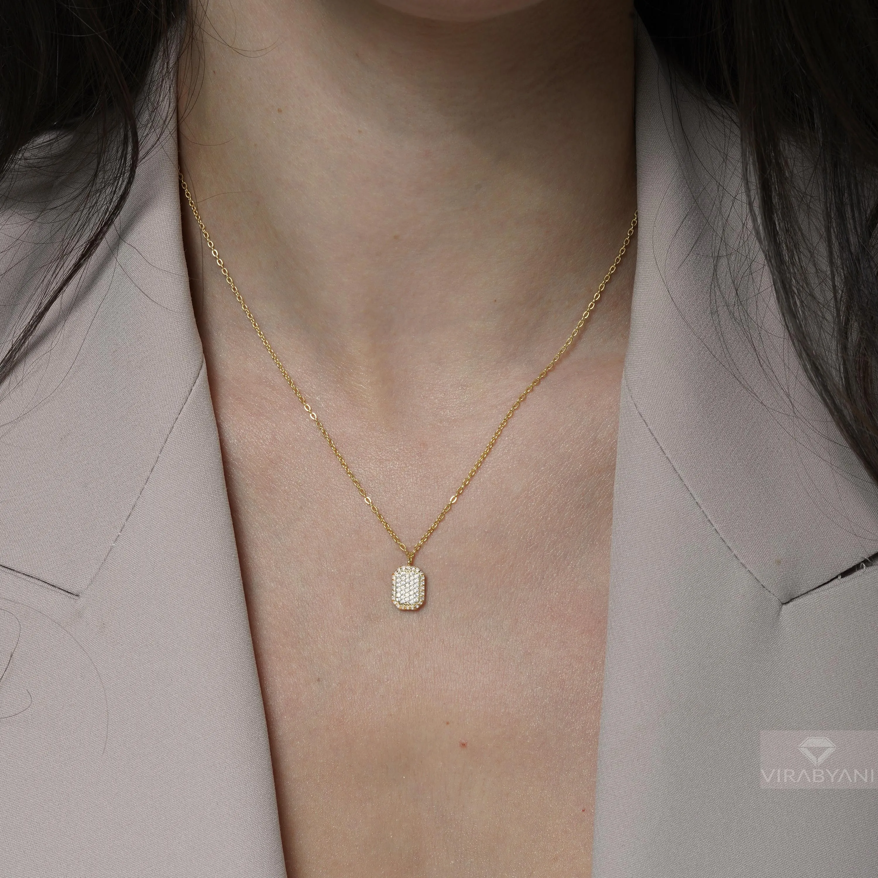 Double Sided Diamond and Sapphire Emerald Shaped AMoré Pavé Necklace