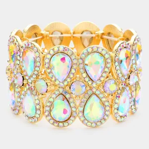 Double Teardrop AB Crystal Stretch Bracelet on Gold | 243776
