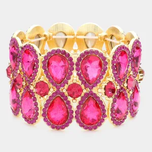 Double Teardrop Fuchsia Crystal Stretch Bracelet  | 602638