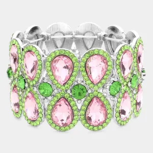 Double Teardrop Pink & Green Crystal Stretch Bracelet  | 602639