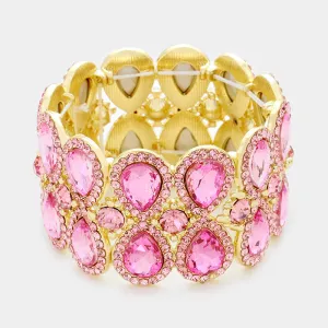 Double Teardrop Pink Crystal Stretch Bracelet | 336931