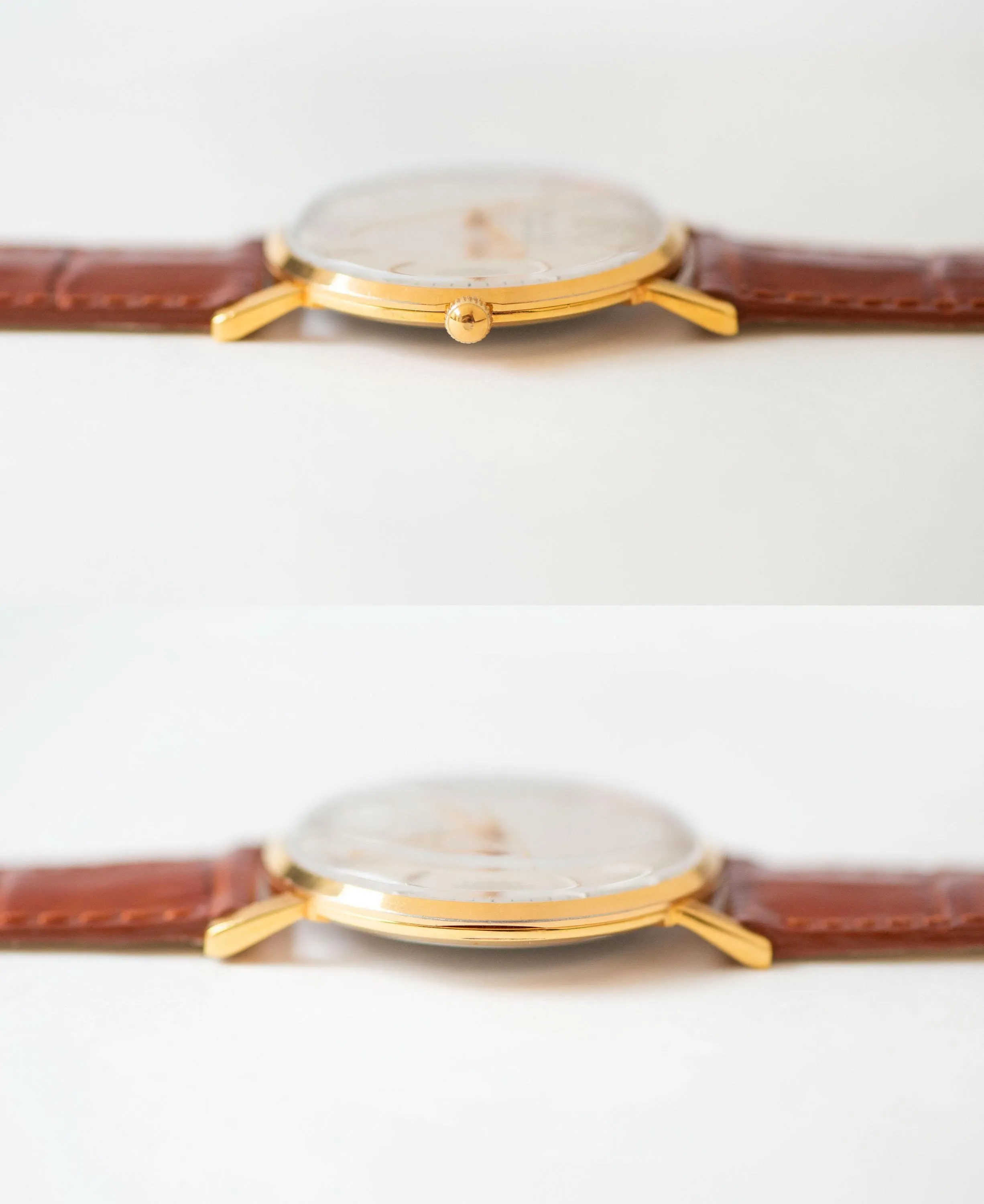 Dress watch for men gift slim retro Poljot Flight, gent wristwatch gold plated rare, minimalist watch shockproof, premium leather strap new