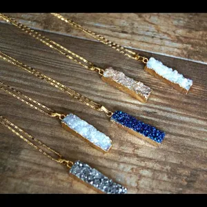 Druzy Bar Pendant Necklace