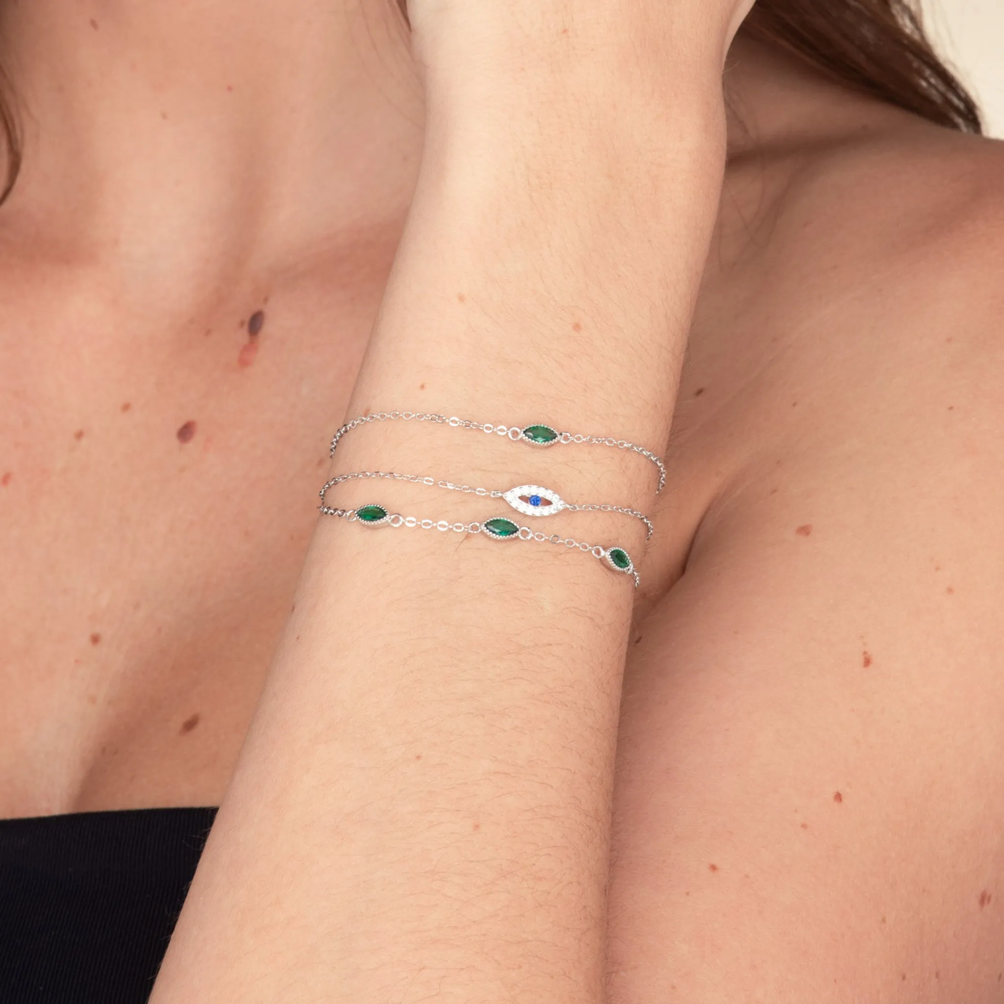 Emerald Evil Eve Marquise Chain Bracelet