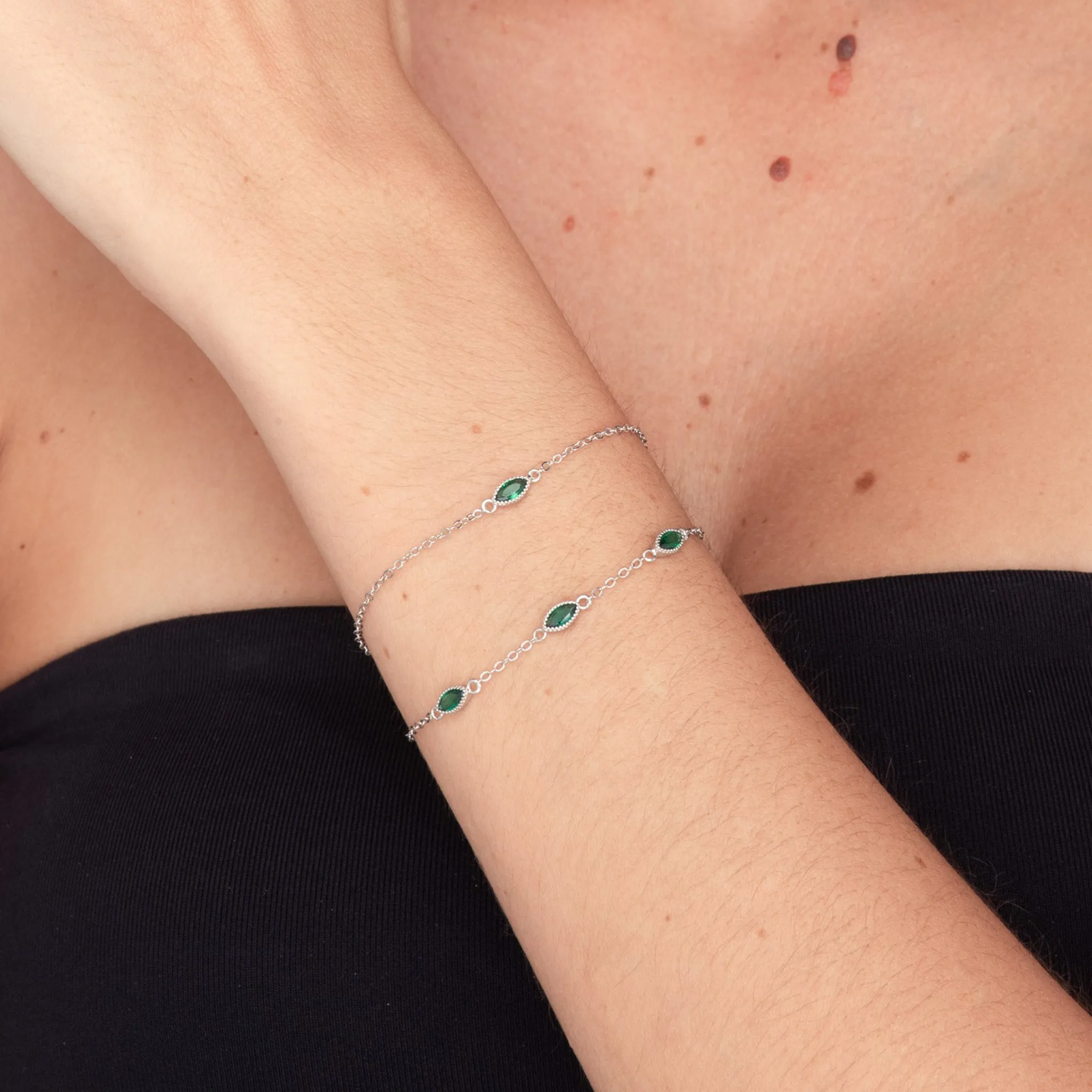 Emerald Evil Eve Marquise Chain Bracelet