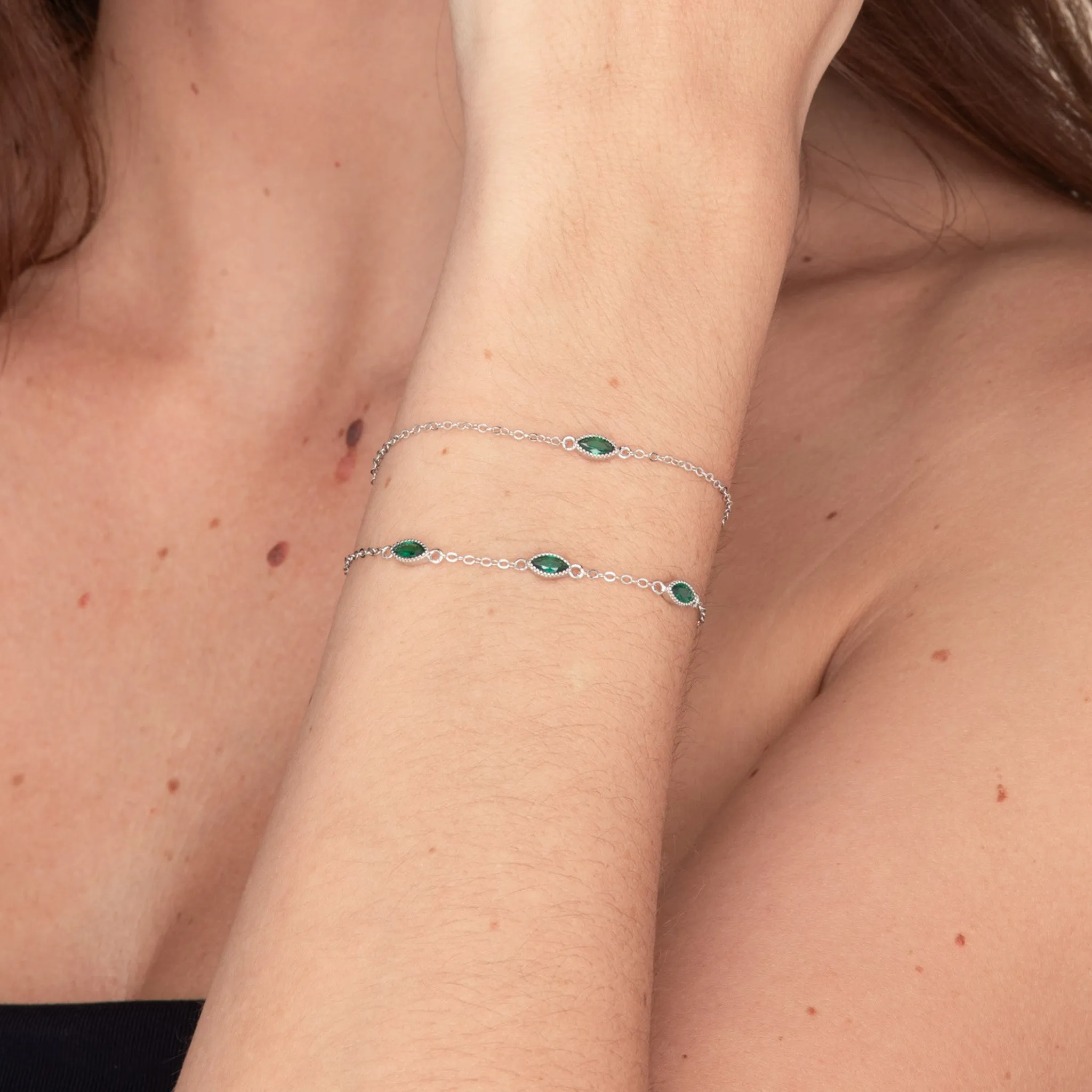 Emerald Evil Eve Marquise Chain Bracelet