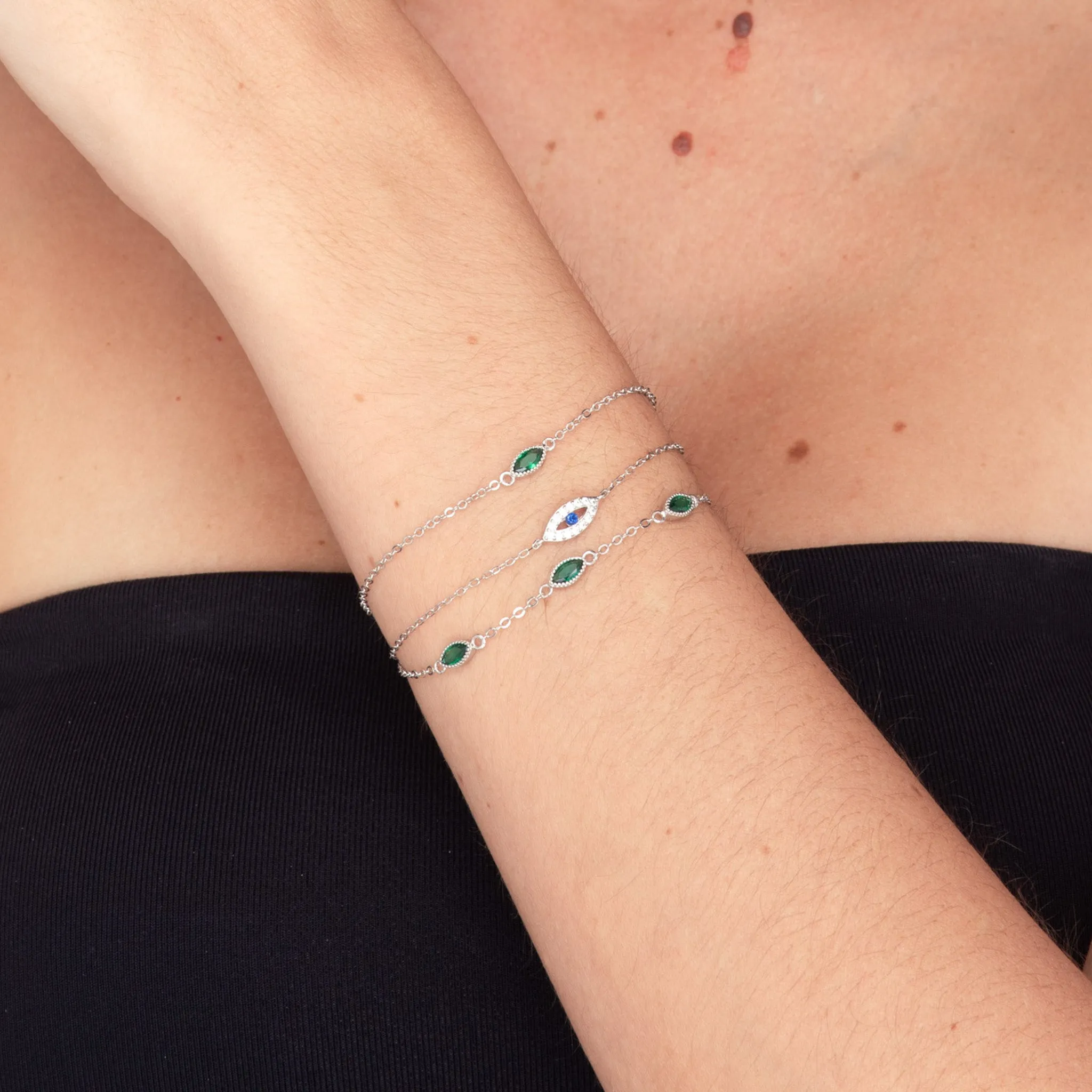 Emerald Evil Eve Marquise Chain Bracelet