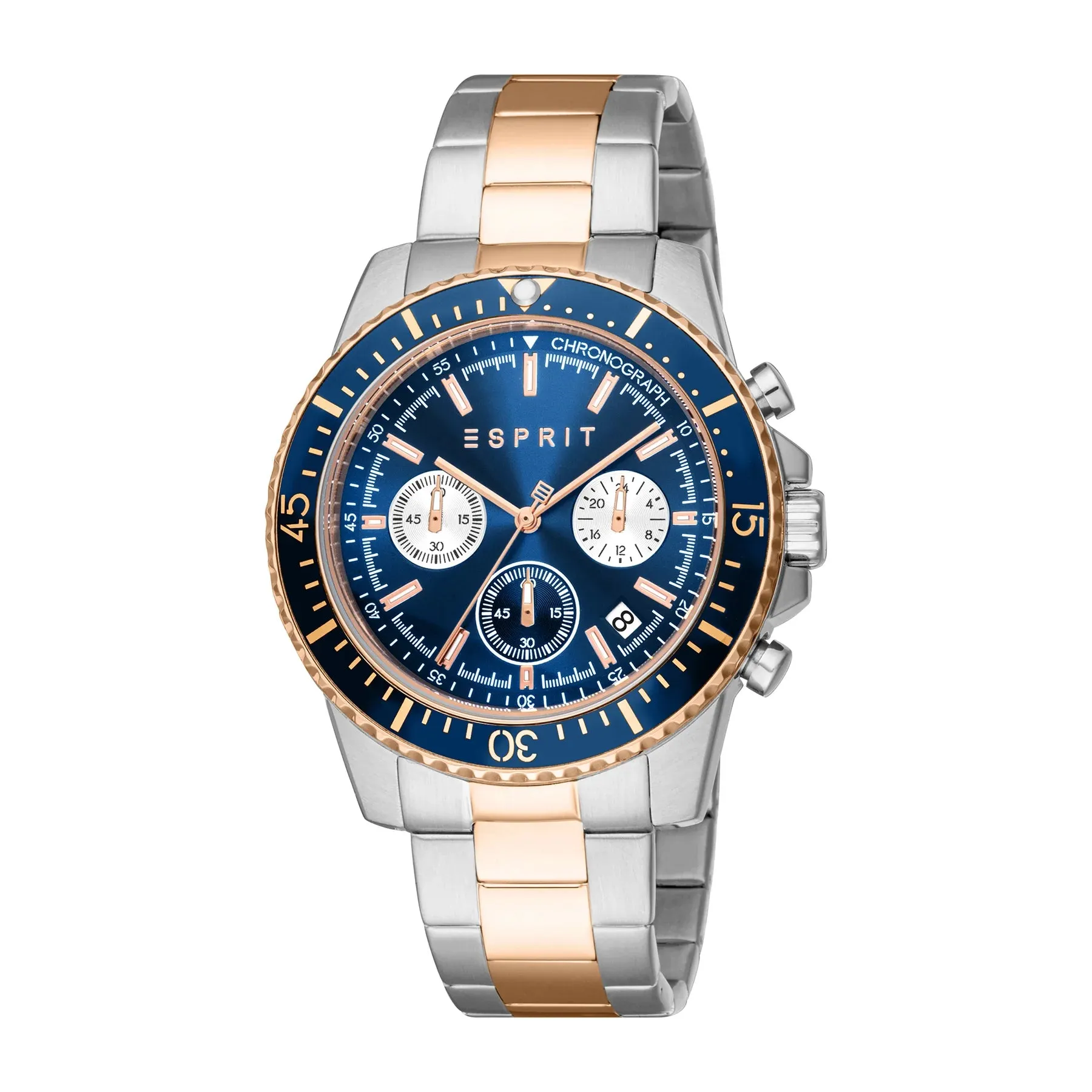 Esprit Hudson Gents Blue Dial Stainlwess Steel Rose Gold Chronograph Watch