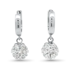Estate 14k White Gold Floral Diamond Cluster Drop Earrings