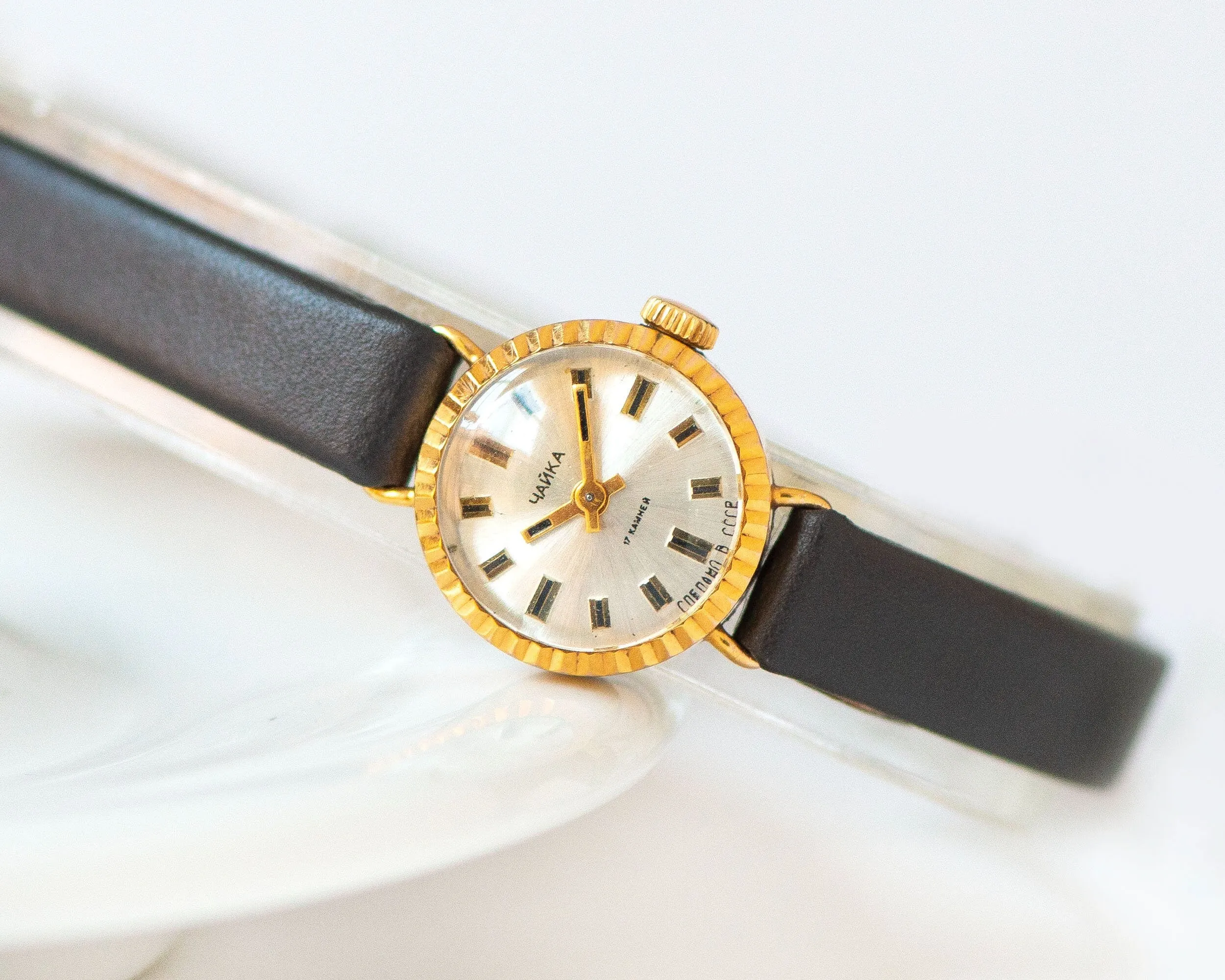 Exclusive design micro watch for women Seagull, luxury women jewelry sunburst case,  gold plated watch classic gift new premium leather band
