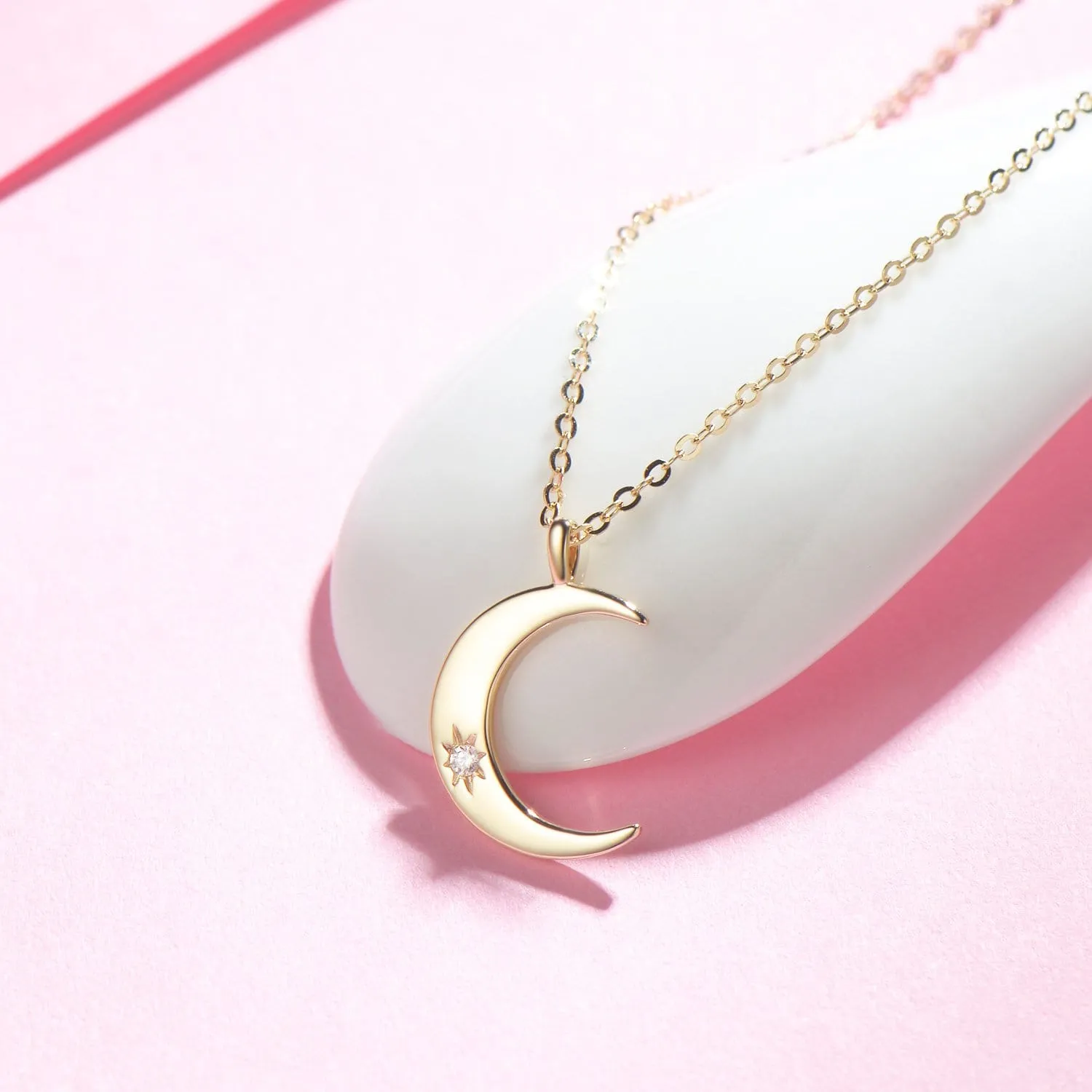 FANCIME Moon 14K Solid Yellow Gold Necklace