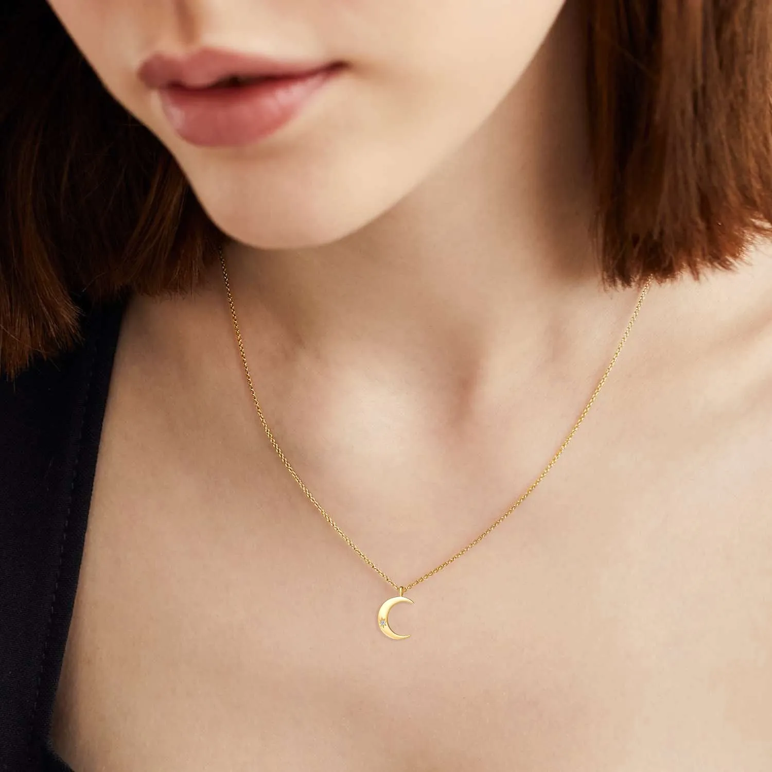 FANCIME Moon 14K Solid Yellow Gold Necklace