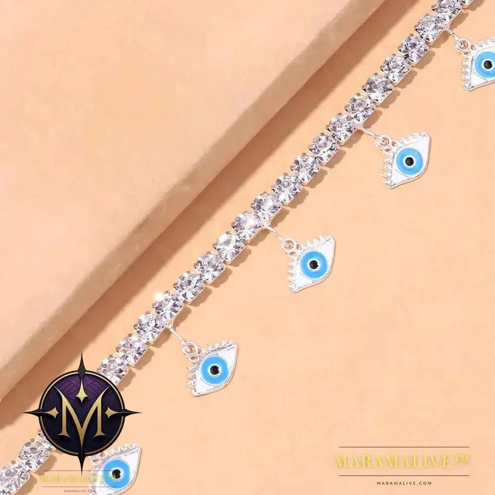 Fashion Blue Evil Eye Anklet Bracelet for Women Boho Leg Chain Rhinestone Chain Pendant Anklet Foot Jewelry