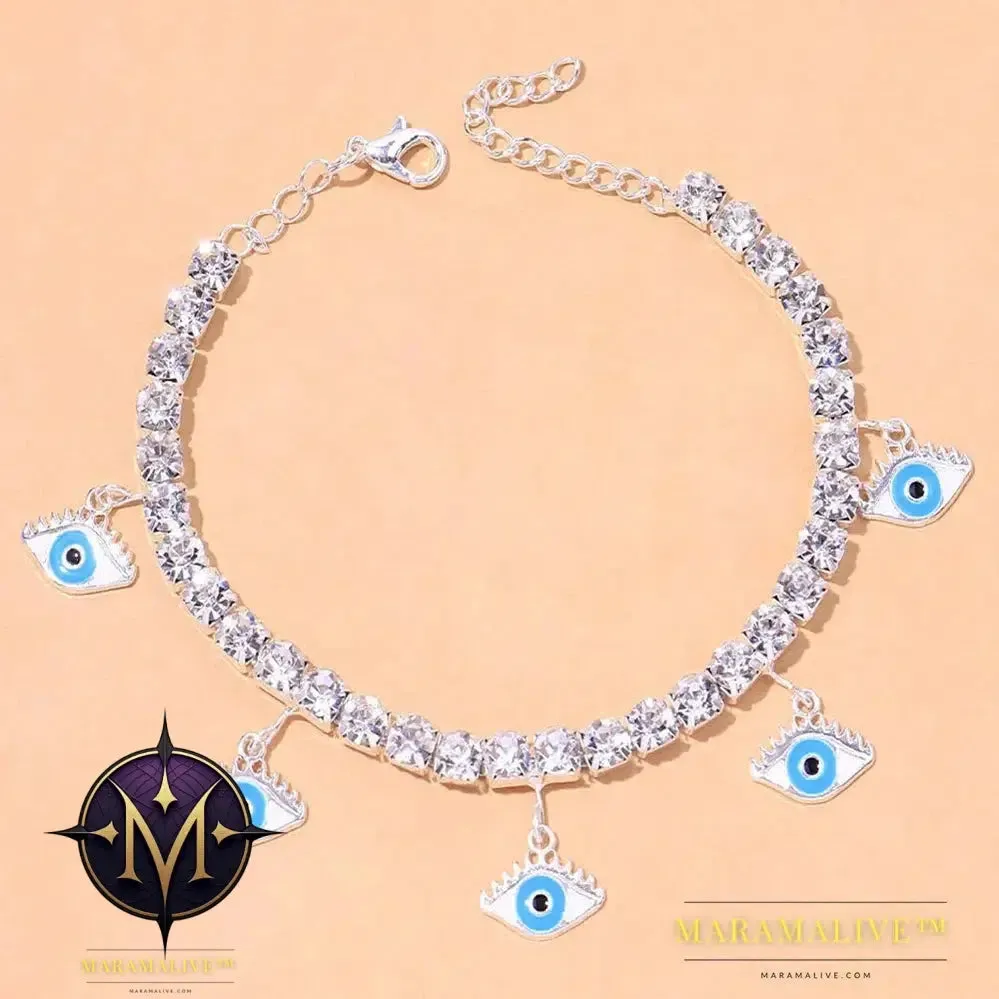 Fashion Blue Evil Eye Anklet Bracelet for Women Boho Leg Chain Rhinestone Chain Pendant Anklet Foot Jewelry