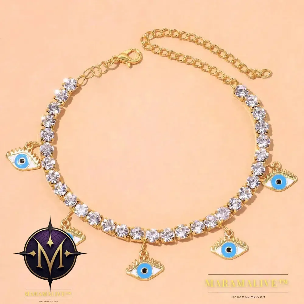 Fashion Blue Evil Eye Anklet Bracelet for Women Boho Leg Chain Rhinestone Chain Pendant Anklet Foot Jewelry