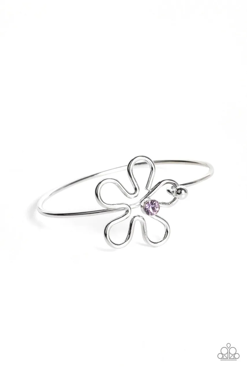 Floral Innovation - Purple - Groovy Flower Rhinestone Paparazzi Hook Bangle Bracelet