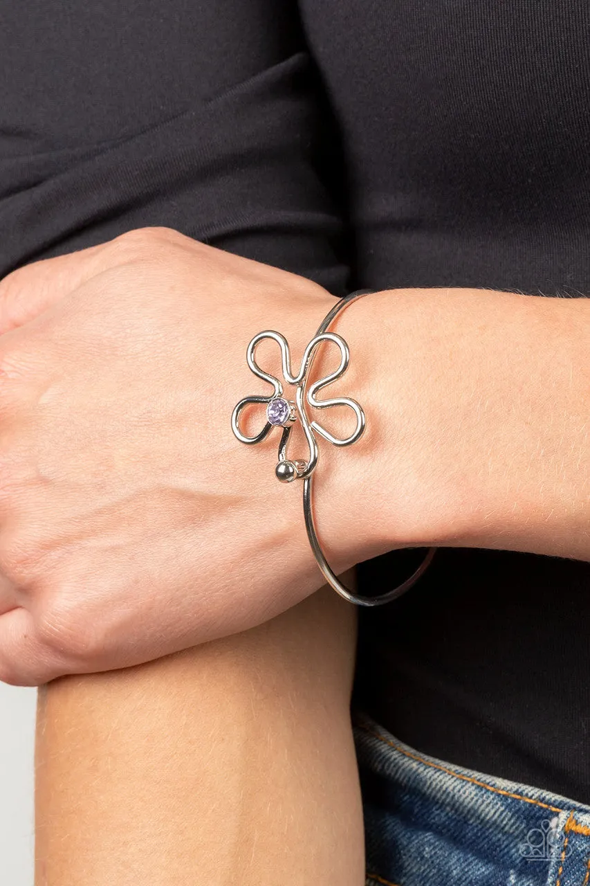 Floral Innovation - Purple - Groovy Flower Rhinestone Paparazzi Hook Bangle Bracelet