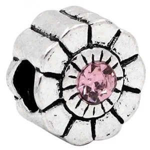 Flower W/pink  Rhinestone Charm European Bead Compatible for Most European Snake Chain Bracelet