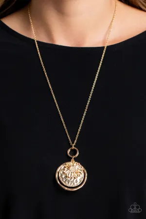 Flowers for Mama - Gold - Hammered Disc Flower Pendant Mother's Day Paparazzi Long Necklace