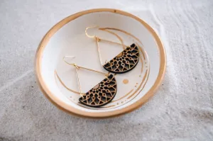 Flying Lotus Half Moon Wood Earrings