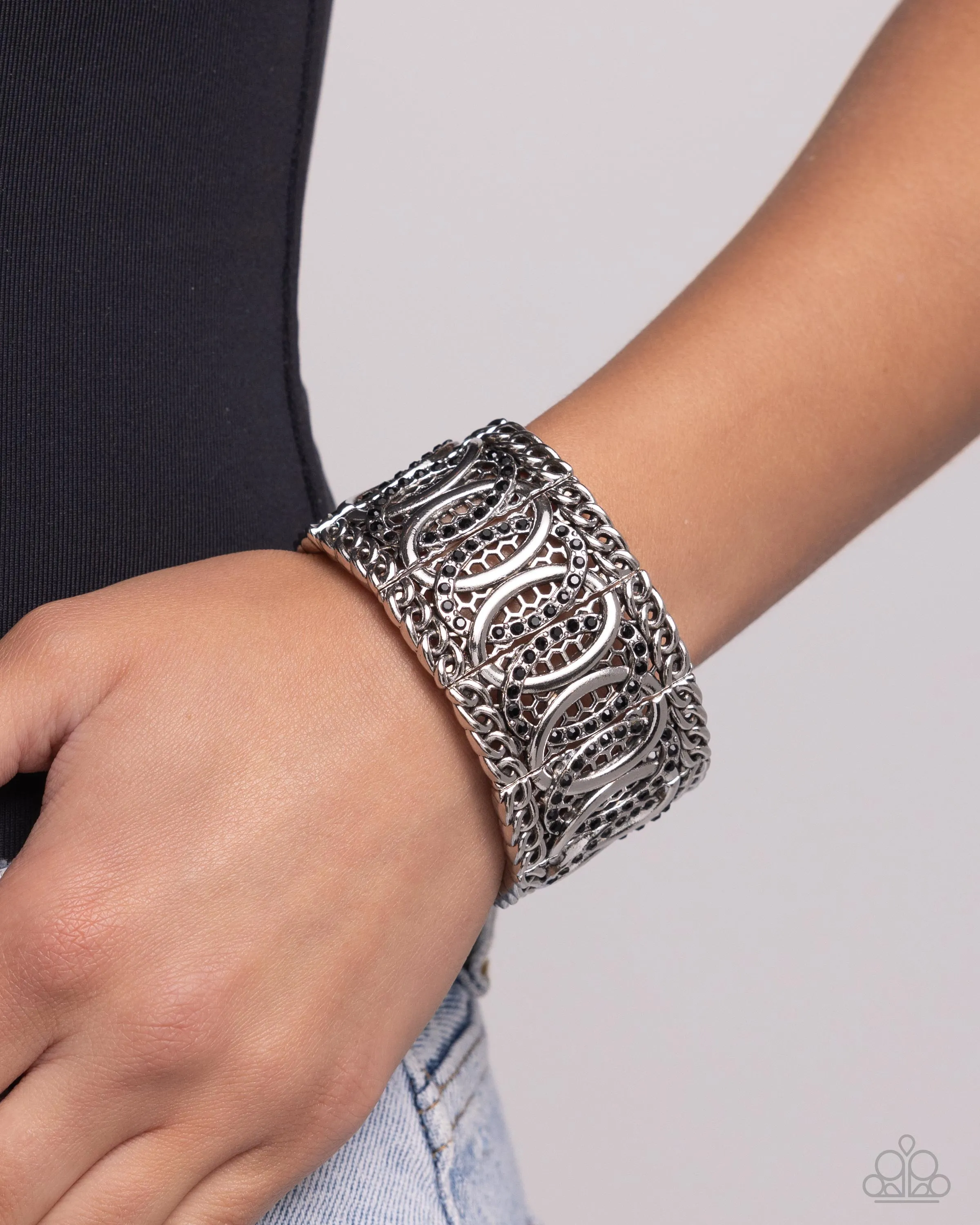 Forged Fashion - Black - Rhinestone Encrusted Chain Link Paparazzi Stretchy Bracelet