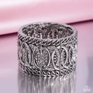 Forged Fashion - White - Rhinestone Chain Paparazzi Stretchy Bracelet