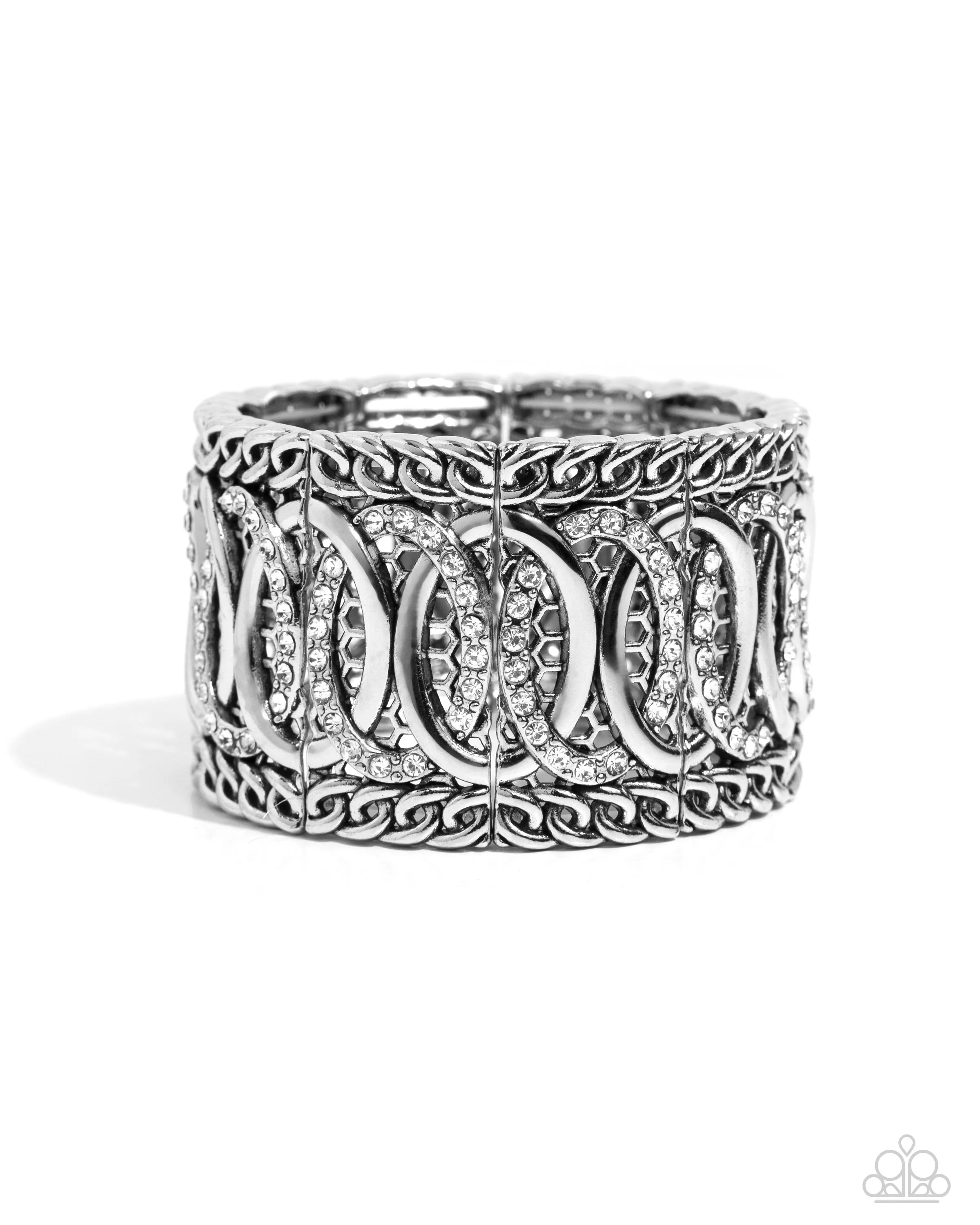 Forged Fashion - White - Rhinestone Chain Paparazzi Stretchy Bracelet