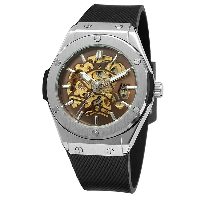 FORSINING Military Sports Auto Mechanical Watch Men Rubber Strap Skeleton Mens Watches Top Brand Luxury HIP HOP Punk Clock