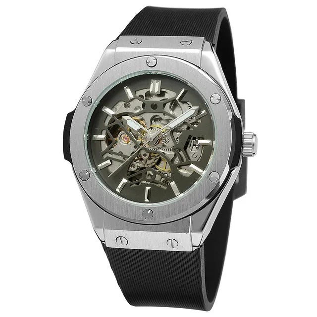 FORSINING Military Sports Auto Mechanical Watch Men Rubber Strap Skeleton Mens Watches Top Brand Luxury HIP HOP Punk Clock