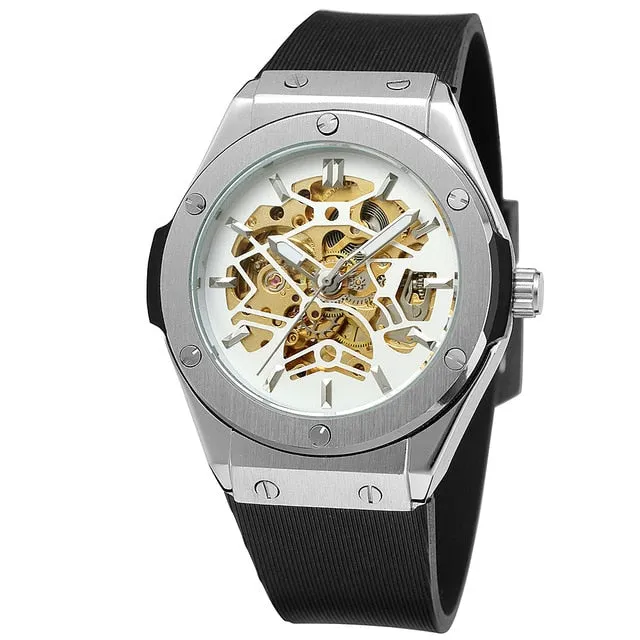 FORSINING Military Sports Auto Mechanical Watch Men Rubber Strap Skeleton Mens Watches Top Brand Luxury HIP HOP Punk Clock
