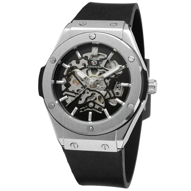 FORSINING Military Sports Auto Mechanical Watch Men Rubber Strap Skeleton Mens Watches Top Brand Luxury HIP HOP Punk Clock