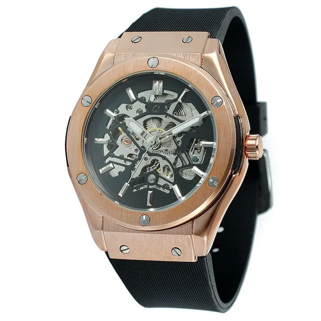 FORSINING Military Sports Auto Mechanical Watch Men Rubber Strap Skeleton Mens Watches Top Brand Luxury HIP HOP Punk Clock