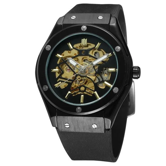 FORSINING Military Sports Auto Mechanical Watch Men Rubber Strap Skeleton Mens Watches Top Brand Luxury HIP HOP Punk Clock