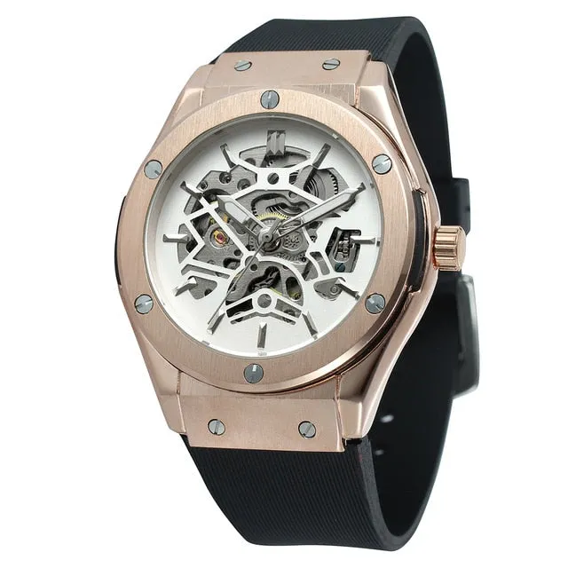 FORSINING Military Sports Auto Mechanical Watch Men Rubber Strap Skeleton Mens Watches Top Brand Luxury HIP HOP Punk Clock