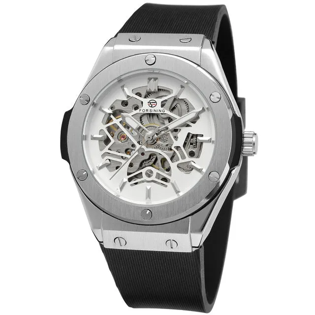 FORSINING Military Sports Auto Mechanical Watch Men Rubber Strap Skeleton Mens Watches Top Brand Luxury HIP HOP Punk Clock