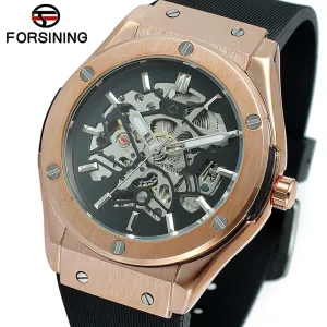 FORSINING Military Sports Auto Mechanical Watch Men Rubber Strap Skeleton Mens Watches Top Brand Luxury HIP HOP Punk Clock