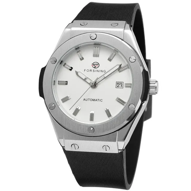 FORSINING Military Sports Auto Mechanical Watch Men Rubber Strap Skeleton Mens Watches Top Brand Luxury HIP HOP Punk Clock