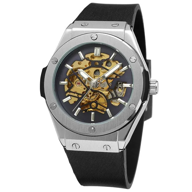 FORSINING Military Sports Auto Mechanical Watch Men Rubber Strap Skeleton Mens Watches Top Brand Luxury HIP HOP Punk Clock