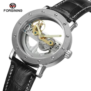 FORSINING Retro Golden Bridge Auto Mechanical Watch Men Genuine Leather Band Fashion Vintage Mens Watches Top Brand Luxury 2019