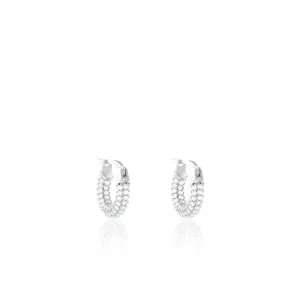 Full Pave CZ Eternity Hoop Earrings - Silver White - Extra Small
