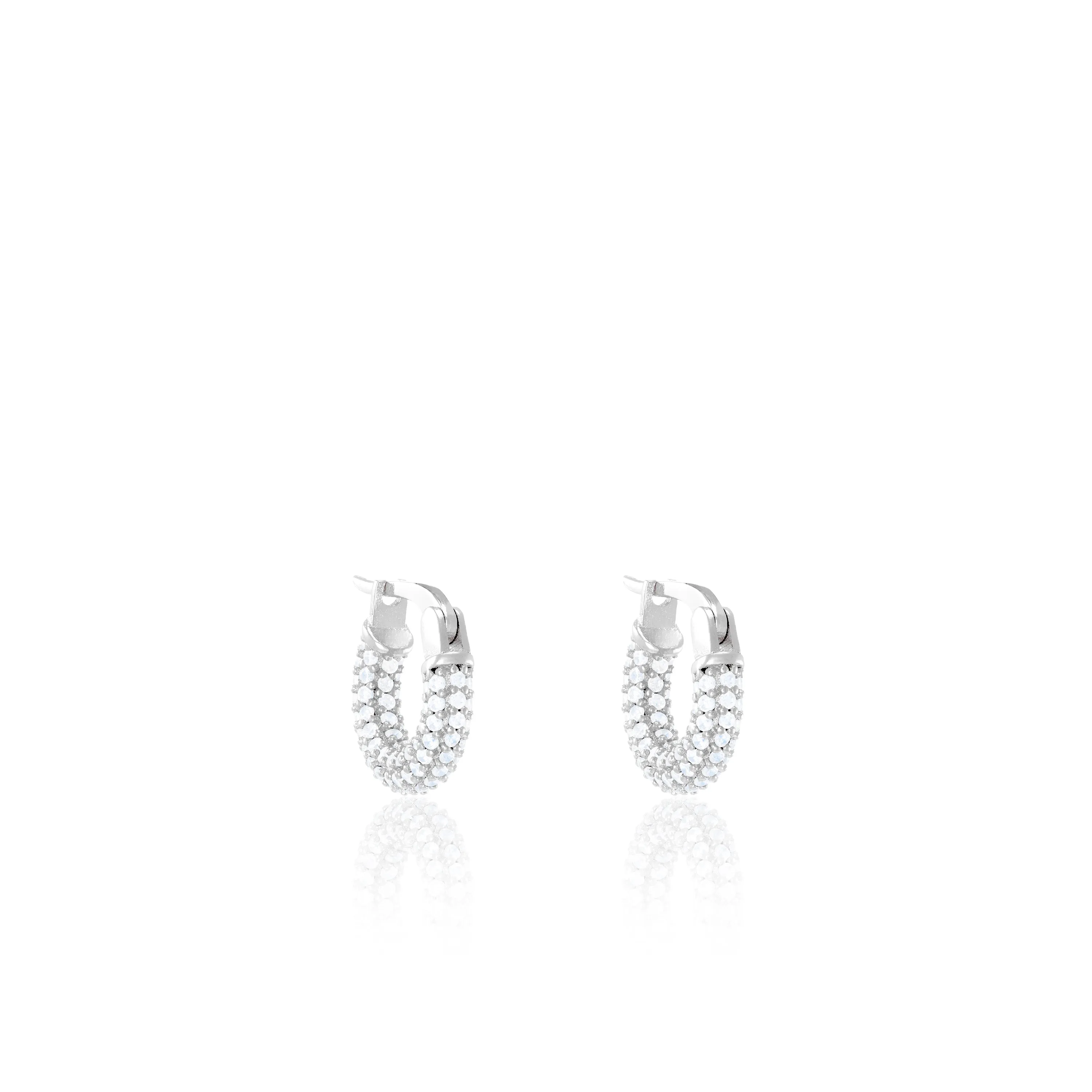 Full Pave CZ Eternity Hoop Earrings - Silver White - Extra Small