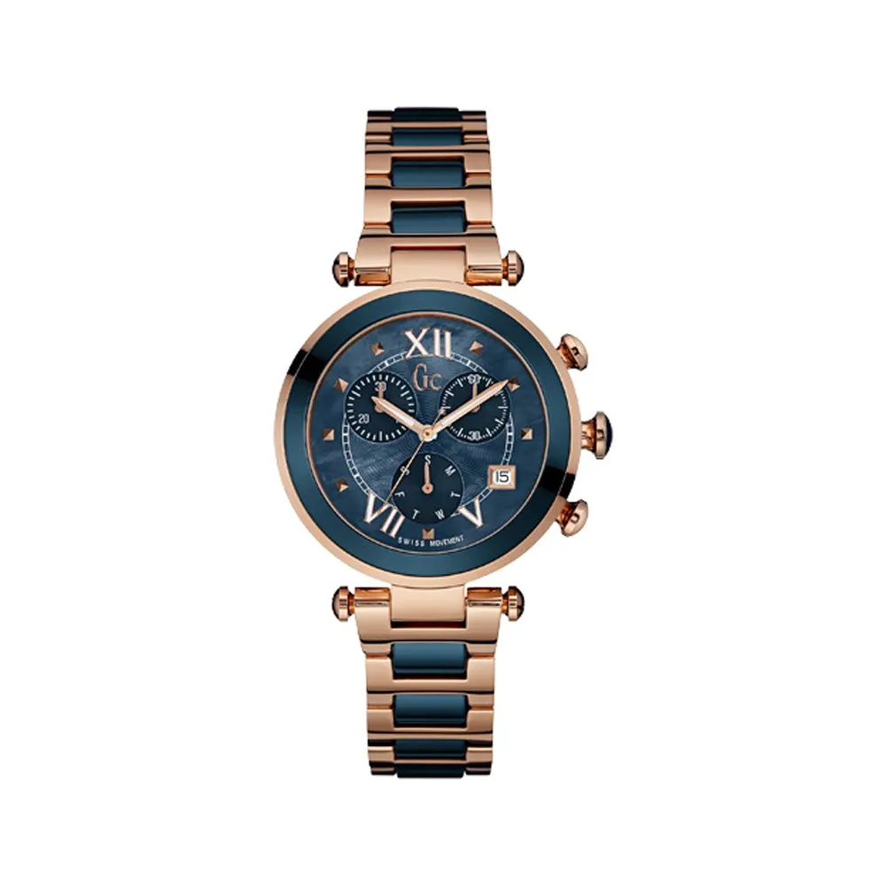 Gc Ladies Watch IP Rose Gold With Blue Dial & Metal Bracelet