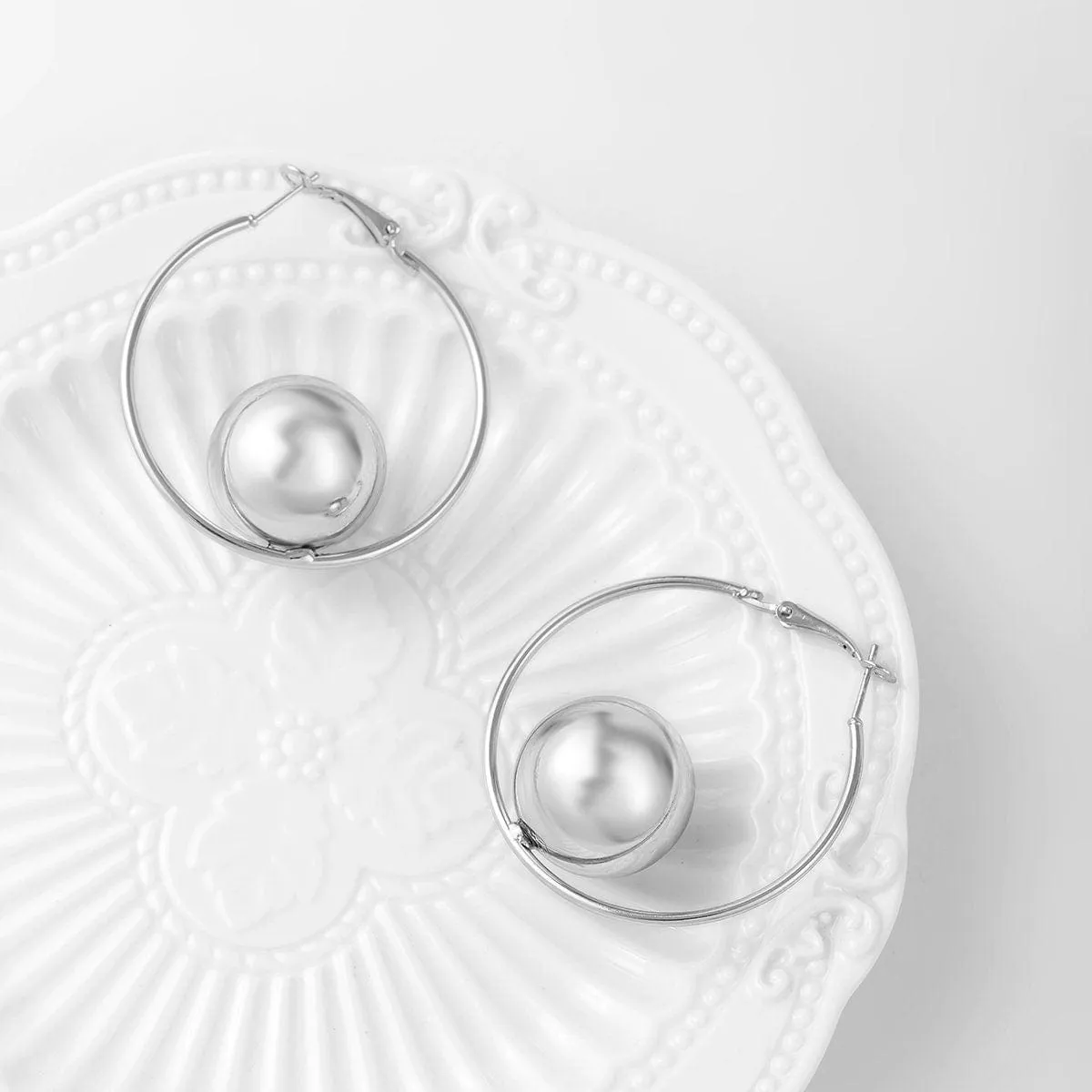 Geometric Ball Charm Chunky Hoop Earrings